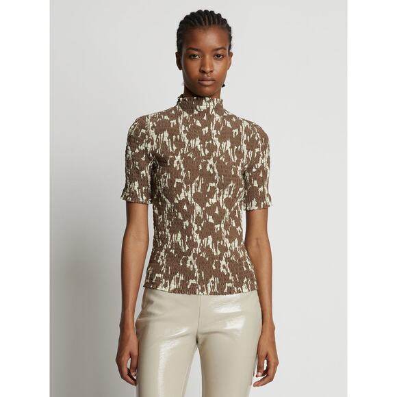 Proenza Schouler Viscose Flou Smocked Top Buttercream/Coffee - 4 - Picture 2 of 6